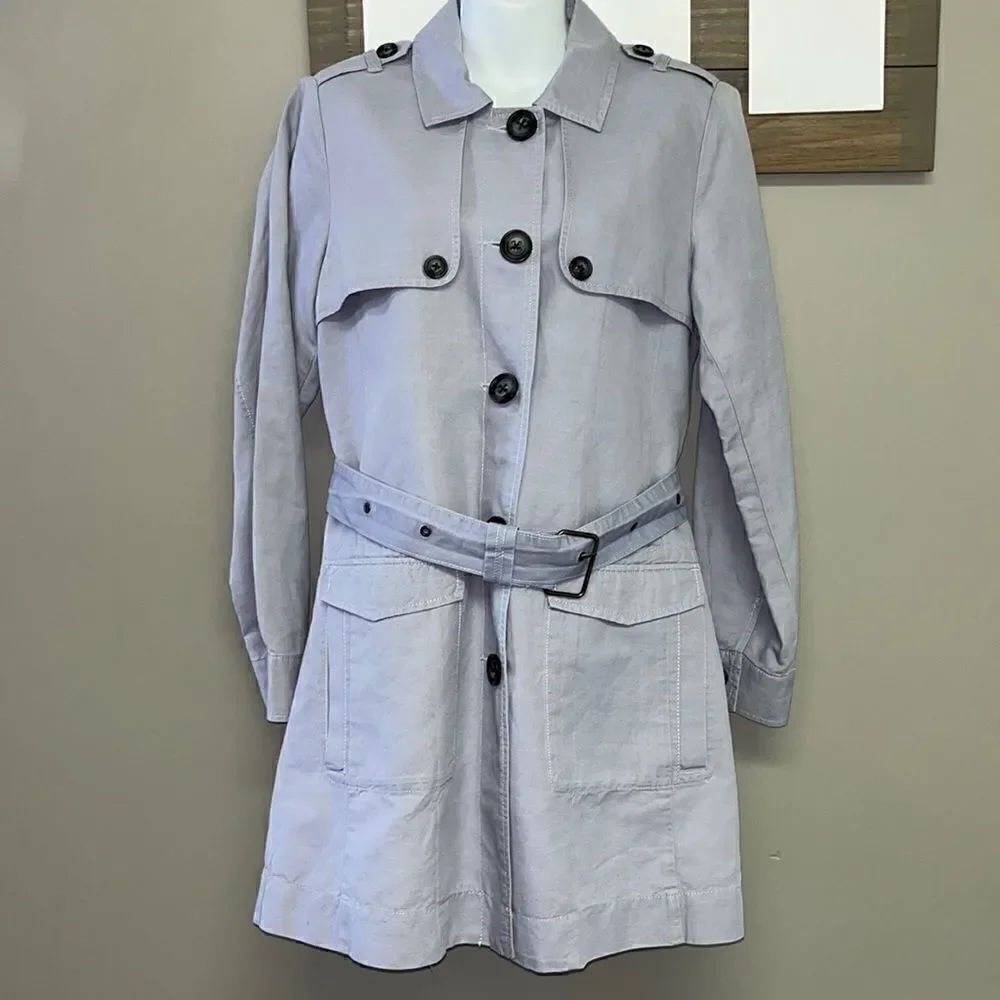 cabi Tanner Linen Trench Coat Light Blue/Purple Silver Lake Medium #5296
